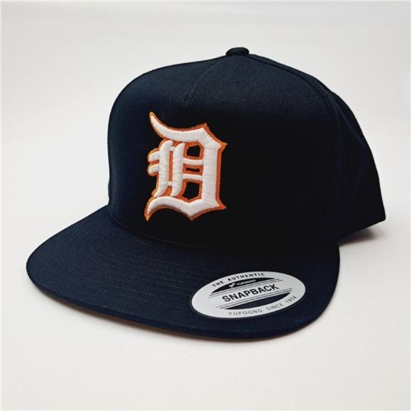 Detroit Tigers D Flat Bill Cap Hat Trucker Snapback Black Solid Baseball Gorra - Picture 4 of 5